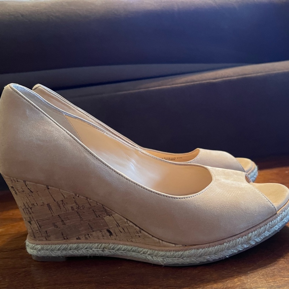 Cole Haan Cream Wedge Sandals with Peep-Toe Design